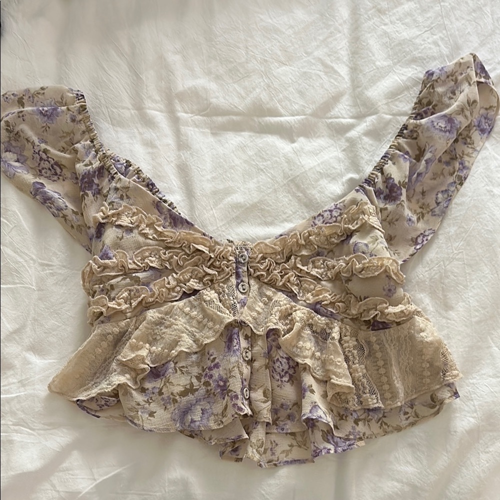 FP cropped floral lace top